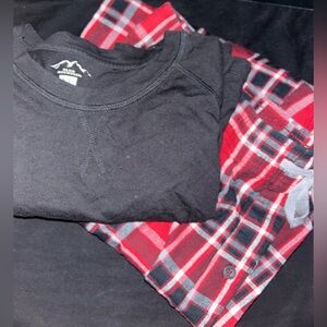 Mens BLUE MOUNTAIN Black Red Plaid Flannel Sleep Pajama Pant Shirt sz XL